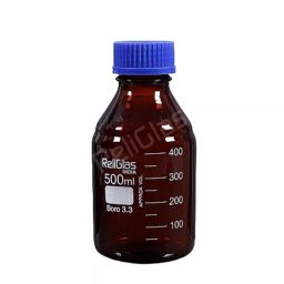 RELIGLAS 500 ml Amber Autoclavable Wide Mouth Reagent Bottle With Blue Screw Cap And Pouring Ring, 02.223.09-picture-4