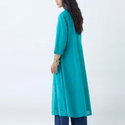 Utsa by Westside Aqua Floral Embroidered Cotton A-Line Kurta image 2