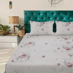 Klotthe Multicolor Cotton Blend Printed 300 TC King Flat Bedsheet with 2 Pillow Covers image 2