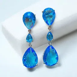 Jewels Galaxy Silver-Plated American Diamond Studded Teardrop Shaped Drop Earrings-picture-37