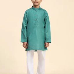 Pro-Ethic Style Developer Kids Green Self Design Full Sleeves Kurta with Pyjamas-picture-8