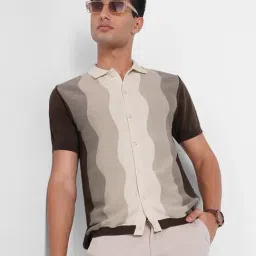 Peregrine By Pantaloons Brown Regular Fit Colour Block Shirt image 4