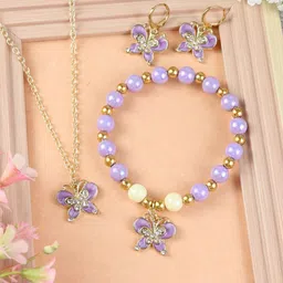 Asthetika Kids Girls Gold-Plated Stone-Studded & Beaded Butterfly Charm Jewellery Set-picture-21