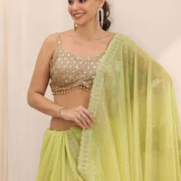 Libas Green Embellished Saree with Unstitched Blouse image 4