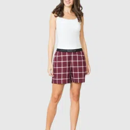 Van Heusen Maroon Checks Shorts image 4