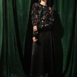 RAREISM Black Viscose Blend Printed Long Sleeves Sweater image 4