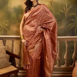 Sangria Peach Woven Design Silk Blend Sarees image 4