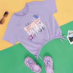 Pantaloons Junior Kids Pastel Lilac Cotton Printed T-Shirt-image-65