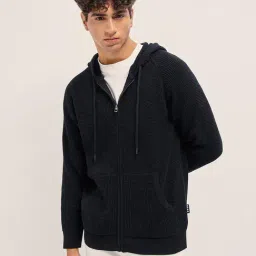 The Bear House Black Cotton Textured Regular Fit Hoodie-picture-22