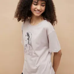 Fame Forever By Lifestyle Beige Cotton Regular Fit Printed T-Shirt image 3