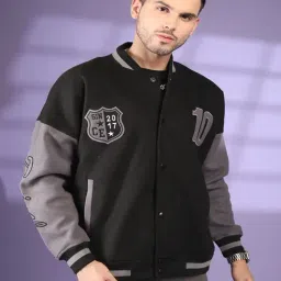 Chkokko Black Relaxed Fit Colourblocked Bomber Jackets-picture-41