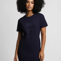 Forever 21 Navy Cotton Graphic Print Bodycon Dress-picture-23