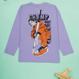 KiddoPanti Boys Purple Cotton Printed T-Shirts image 2