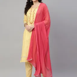 Laado - Pamper Yourself Women Yellow Floral Yoke Design Pure Cotton Kurta with Trousers & With Dupatta-picture-37