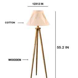 Devansh Off-White & Brown Wooden Frustum Shape Lamp image 4