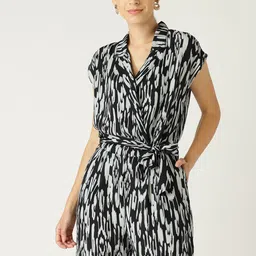 MANGO Women Black & Grey Printed Layered Playsuit image 1