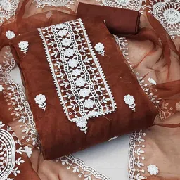 KALINI Floral Embroidered Organza Unstitched Dress Material-picture-20