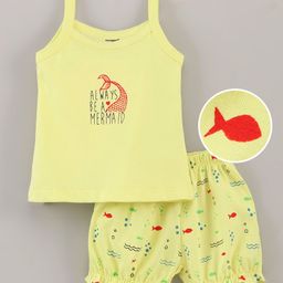 Cucumber Singlet Sleeves Text & Fish Printed Inner Wear Set - Green-picture-5