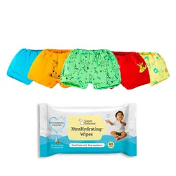 SuperBottoms Cotton Bloomer Solid Pack of 5 and Xtra Hydrating Wipes - Green-picture-25