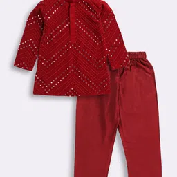 Vastramay Full Sleeves Shisha Embroidered Kurta And Pyjama Set -Maroon-picture-15