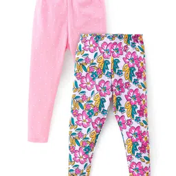 Babyhug Cotton Lycra Knit Stretchable Leggings Floral Print Pack of 2 - Multicolor-picture-17