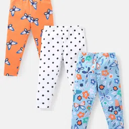 Babyhug Cotton Knit  Full Length Striped Leggings with Polka Dots & Floral Print Pack of 3 - Multicolour-picture-18