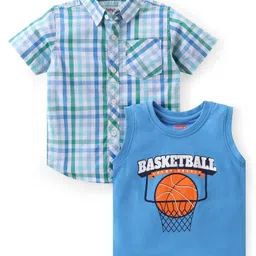 Babyhug Cotton Half Sleeve Twofer Checked Shirt with Printed T-Shirt - Yellow & White-image-31