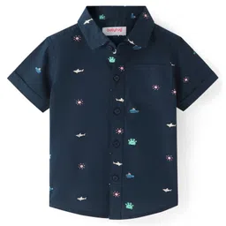 Babyhug Cotton Woven Half Sleeves Aquatic Theme Printed Shirt - Navy Blue-image-84