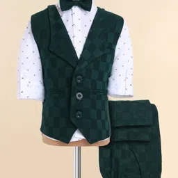 Robo Fry Knit Full Sleeves Printed 3 Piece Checkered Pattern Party Suit - Dark Green-picture-10