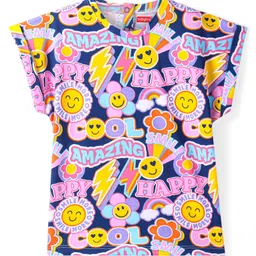 Babyhug Cotton Knit Cap Sleeves T-Shirt With Floral Print - Navy Blue-picture-37