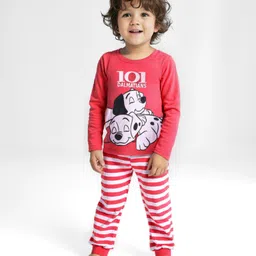 Babyhug Disney Cotton Knit Full Sleeves Night Suit With Stripes & 101 Dalmatians Print - Red-image-9