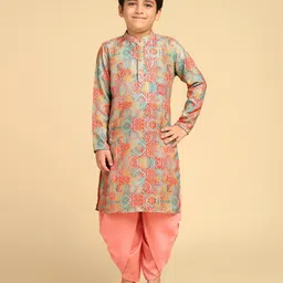 KISAH Full Sleeves Floral Printed Kurta & Dhoti Set - Multi Colour-picture-18