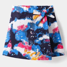 CrayonFlakes Cotton Tie Dye Bow Applique Detailed Skorts - Blue-picture-25