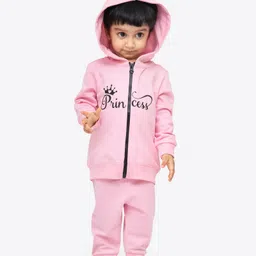 Ariel Pure Cotton Knit Full Sleeves Elephants Printed Light Winter Hooded Sweatshirt & Joggers Set - Pink-picture-19