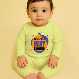 The Peppy Tend 100% Cotton Knit Raksha Bandhan Theme Full Sleeves Worlds Best Brother Text Printed Romper - Yellow-picture-18