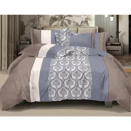 BhaiJi Bedsheets 220 TC Glace Cotton Bed Sheet King Size 108x108 Inch With 2 Pillow covers - Grey Border-picture-19