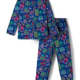 Babyhug Cotton Knit Full Sleeves Co-ords Night Suit With Gift Box Print - Blue-picture-16