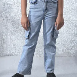 CRIMSOUNE CLUB Cotton Denim Mild Washed Cargo Style Jeans - Blue-picture-31