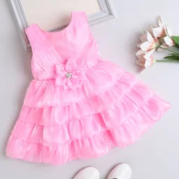 The Magic Wand Woven Sleeveless Floral Applique Detailed Stone Embellished Layered Dress - Pink-picture-21