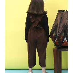 BaawRi Cotton Frill Detailed Dungaree With Solid Top Set - Brown & Black image 3