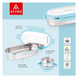 Attro Stainless Steel Lunch Box with Inner Container - Light Blue image 2