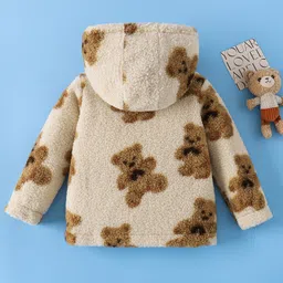 Mark & Mia Full Sleeves Hooded Sweatjacket With Teddy Bear Design & Pockets - Beige image 2
