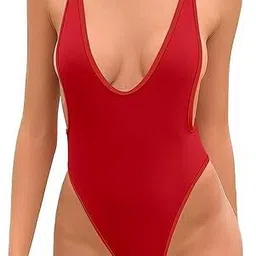 daddy come Women's High Cut One Piece Bathing Suit Backless Thong Brazilian Swimsuit Solid Women Swim-dress Red Swimsuit image 1