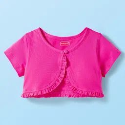 Babyhug Cotton Woven Half Sleeves Frock With Shrug & Floral Print - Pink & White image 3