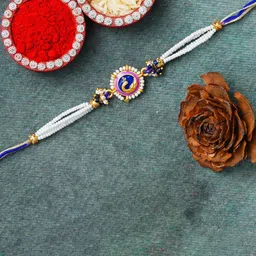 eCraftIndia Artfificial Stones Studded And Beaded Peacock Rakhi With Roli Chawal-picture-31