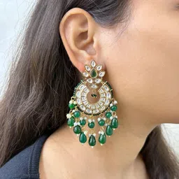 gehna by  beadazzled Gehna By Beadazzled Gold-Plated Kundan Studded & Pearls Beaded Floral Chandbalis-picture-38