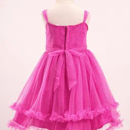 Babyhug Sleeveless  Fit & Flared Shimmered Party Frock with Floral Corsage & Frill Hem Detailing  - Pink image 4