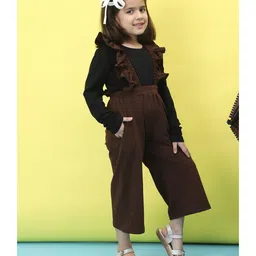 BaawRi Cotton Frill Detailed Dungaree With Solid Top Set - Brown & Black image 5