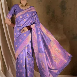 Desi Fusion Woven Design Zari Silk Handloom Saree image 1