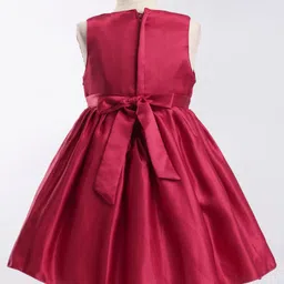 Babyhug Sleeveless Fit & Flared Party Frock with Bow Detailing - Maroon image 5